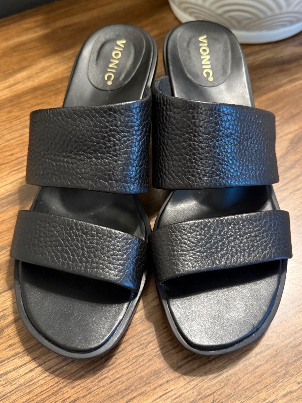 Vionic Ivelle Women's Leather Black Slide Heel Sandals Size7.5